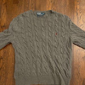 Ralph Lauren Polo Mens L Cable Knit Cotton Sweater Grey
